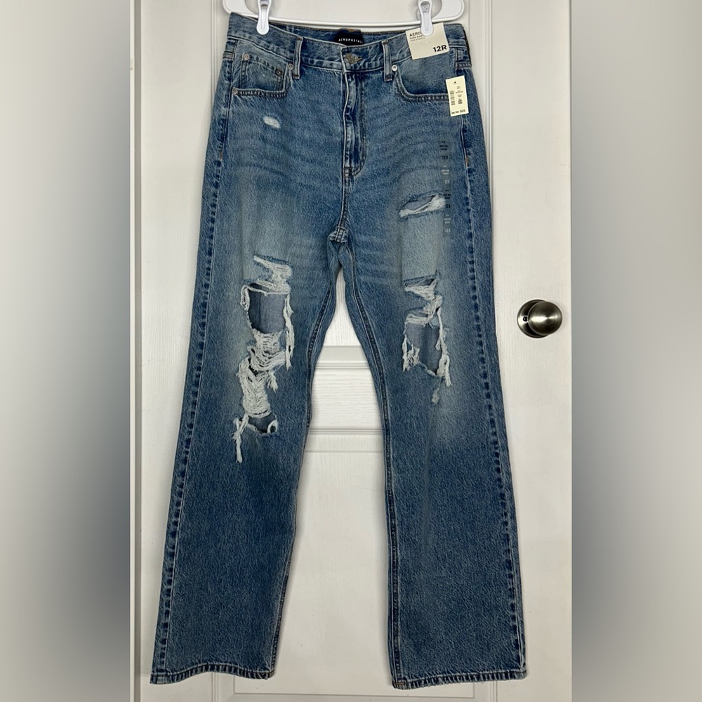 Aeropostale NWT High Rise Baggy Wide Leg Distressed Jeans Sz 12 Regular Y2K